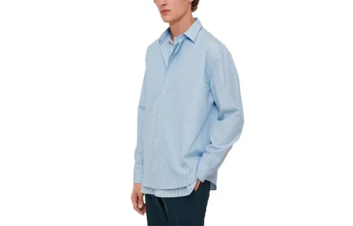 HERMES Shirts Men's Blue Lapel Moderate Other