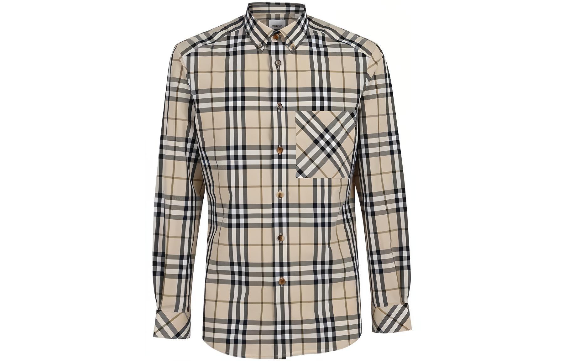Burberry Burberry Plaid Single Breasted Pocket Casual Long Sleeve Shirt Men's Brown