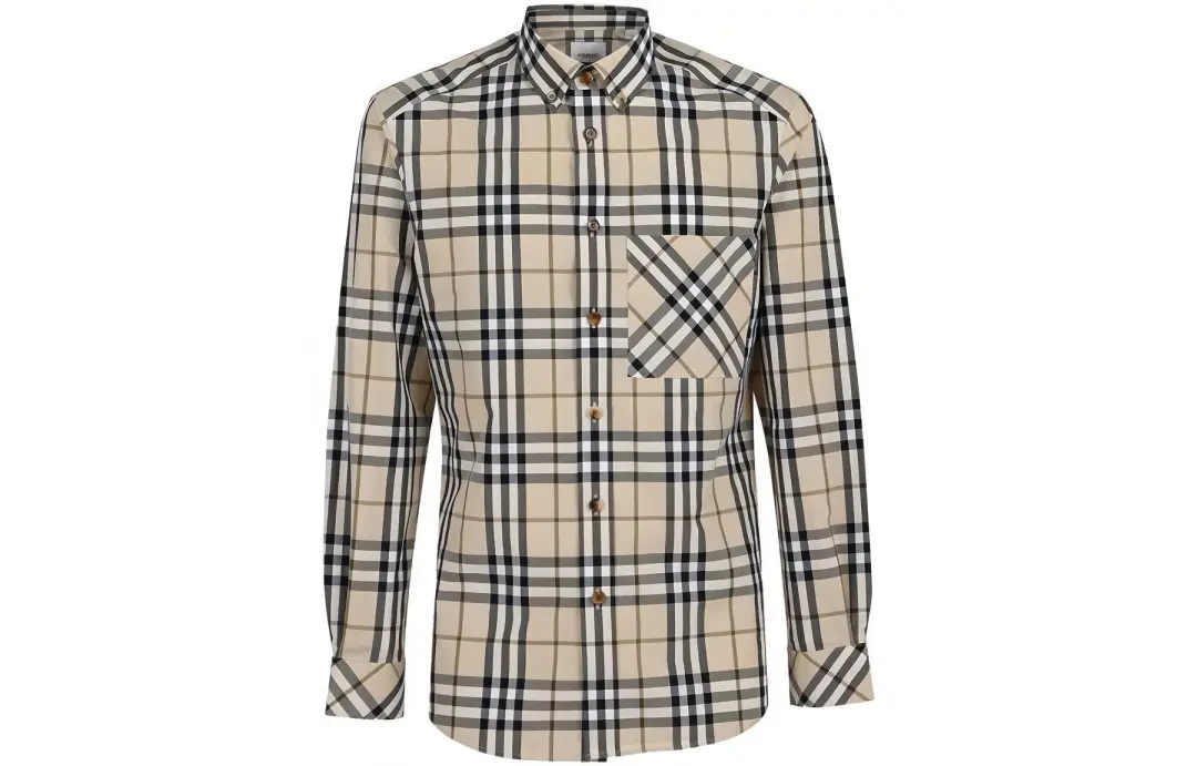 Burberry Check Stretch Poplin Long Sleeve Shirt
