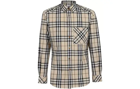 Burberry Check Stretch Poplin Long Sleeve Shirt