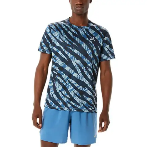 ASICS T Shirts Men's Blue Crew Neck Moderate Straight Fit