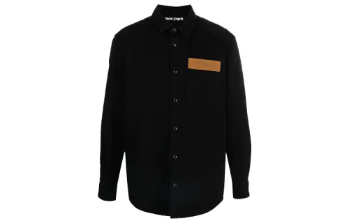 PALM ANGELS Curved Logo Denim Shirt