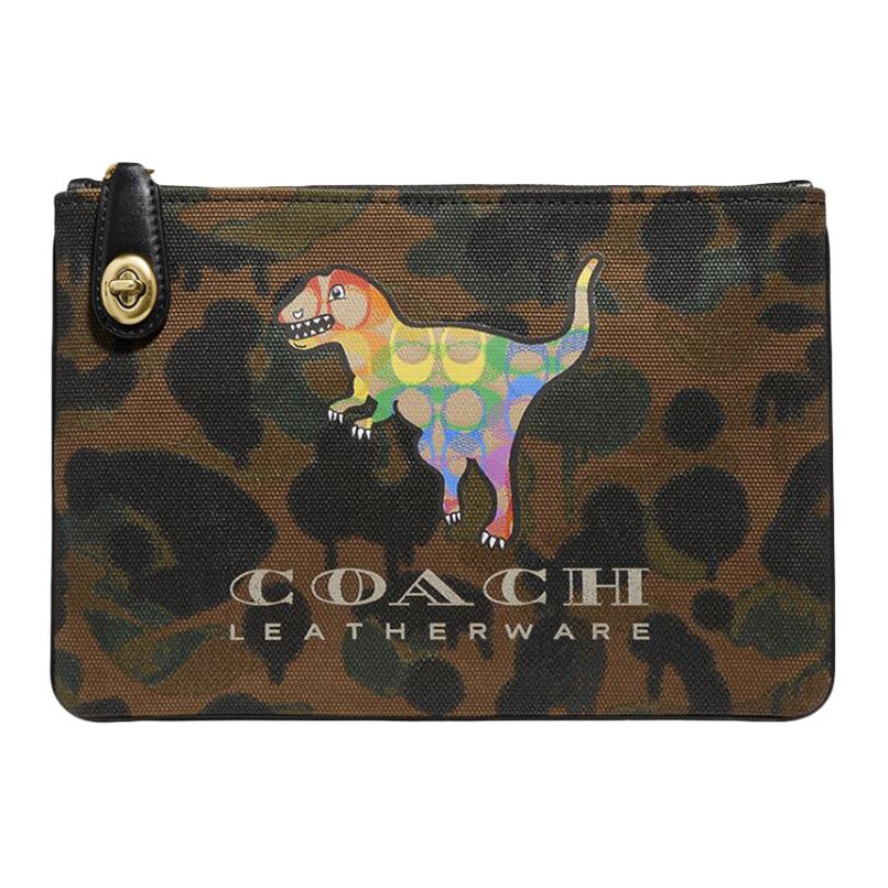 COACH TurnlockPouch Canvas With Leather Wallet Clutch Women's Brown/Monogram Multicolor