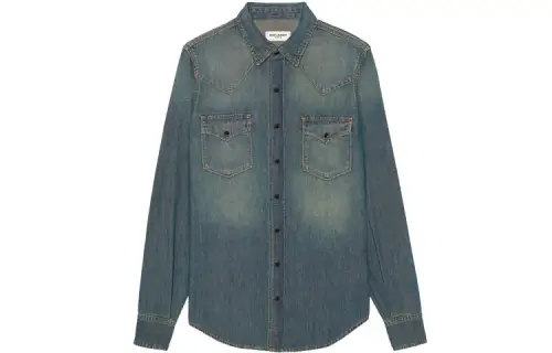 SAINT LAURENT Shirts Men's Blue Lapel Moderate Denim