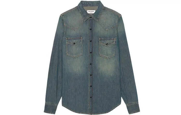 SAINT LAURENT Shirts Men's Blue Lapel Moderate Denim