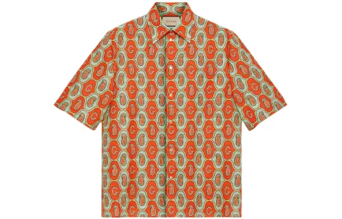 GUCCI Shirts Men's Bright Orange Lapel Moderate Shirt