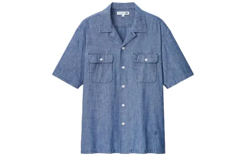 UNIQLO Shirts Men's Royal Blue Cuban Collar Moderate Workwear