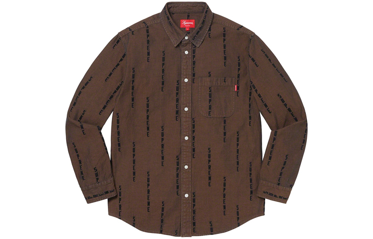 рубашка Supreme FW20 Week 15 Logo Stripe Jacquard Denim Shirt Logo (синий) — фото 5