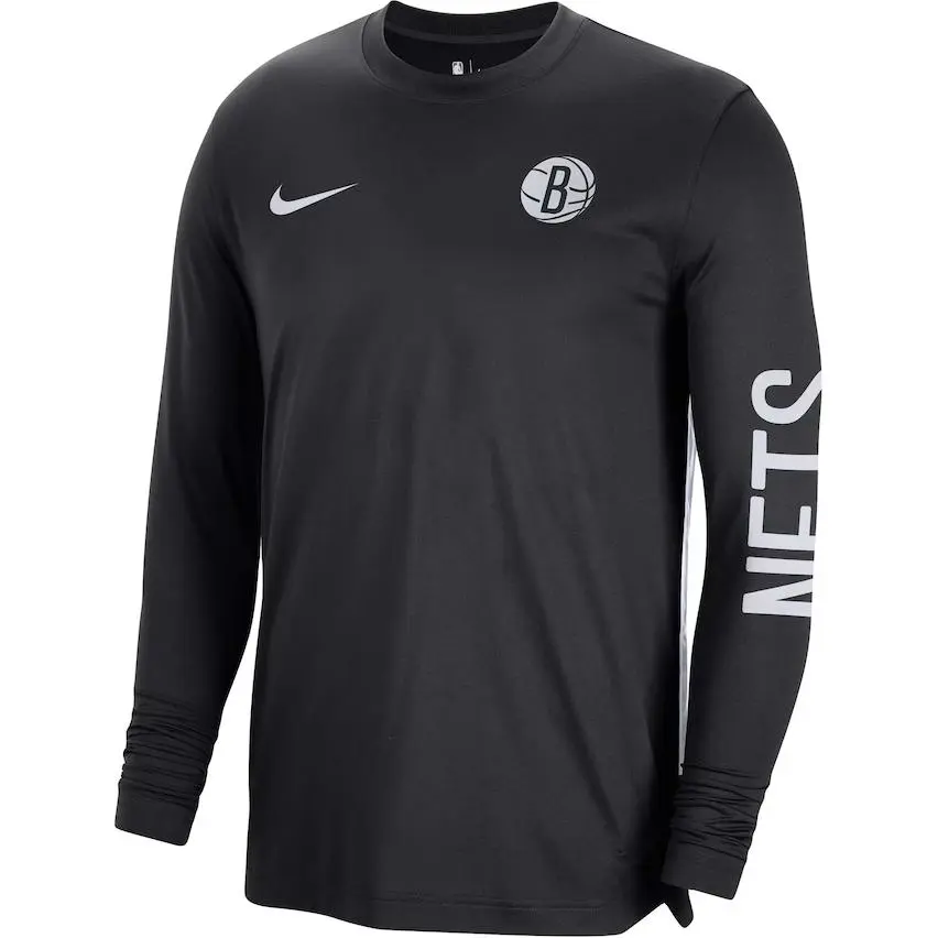 Nike x NBA Brooklyn Nets 2023/24 Authentic Pregame Long Sleeve Shooting Shirt T Shirt Men's Black