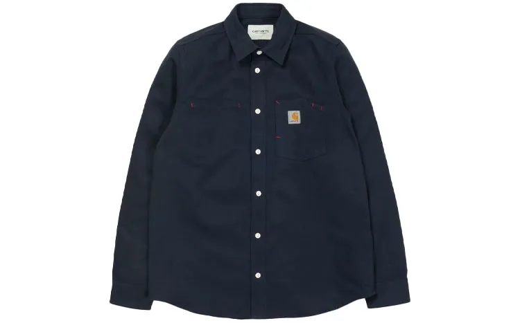 Carhartt WIP Shirts Men's Dark Blue Pointed Collar Moderate Other