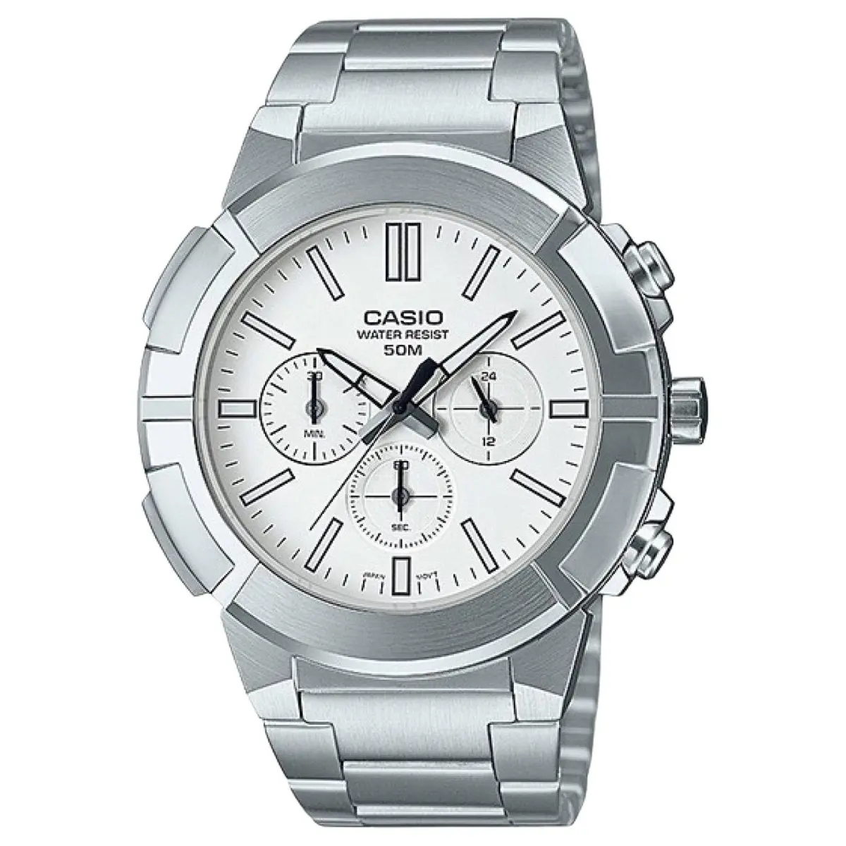 CASIO Analog Quartz Movement Stainless Steel Strap Watch Men's Watches White Dial
