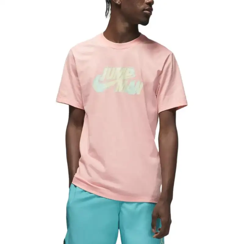 Jordan T Shirts Men's Pink Crew Neck Moderate Straight Fit