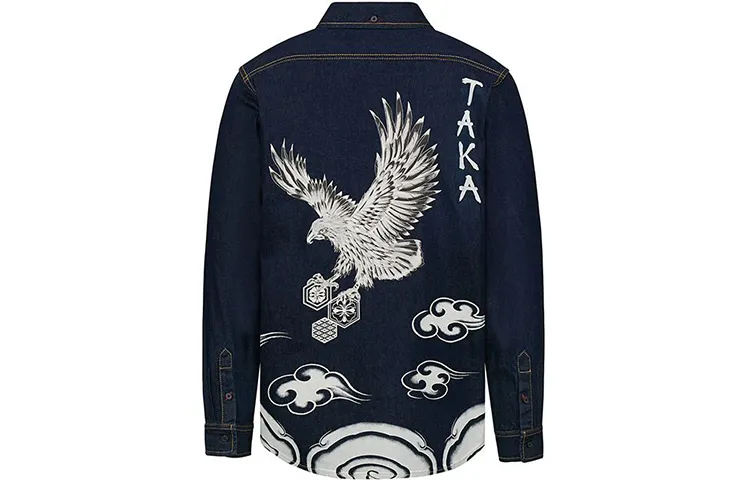 EVISU Shirts Men's Denim Blue Pointed Collar Moderate Other