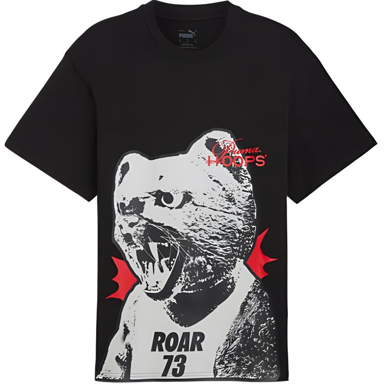 PUMA Puma, basketball sports black short sleeve T-shirt with a round collar