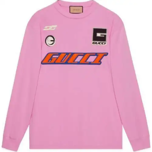 GUCCI Knitted Cotton Long Sleeved T Shirt Sweatshirt Men's Pink