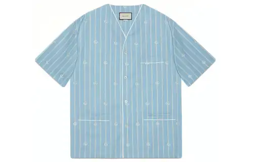 GUCCI Shirts Men's Blue V Neck Moderate Other