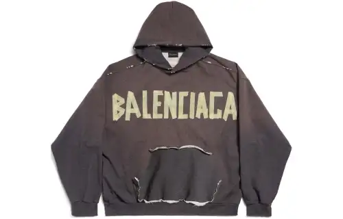 Balenciaga SS24 Tape Type Ripped Pocket Hoodie Large Fit Sweatshirt, Loose Fit Men's Dark Green