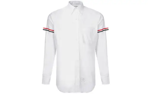THOM BROWNE Tom Brown Striped Oxford Double Armband Striped Classic Long Sleeve Shirt Fall Men's White