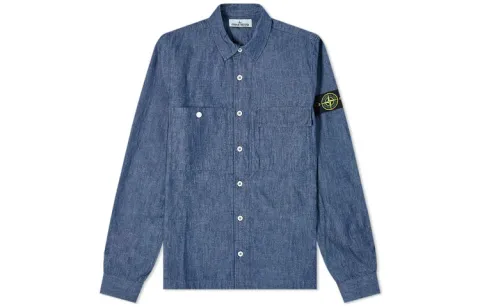 STONE ISLAND Shirts Men's Blue Lapel Moderate Other