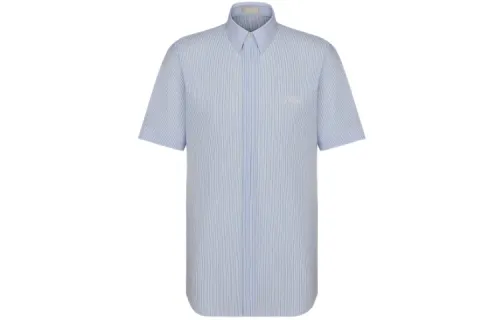 DIOR Quarterly New Products Shirts Men's Blue With White Lettering Pointed Collar Moderate Other