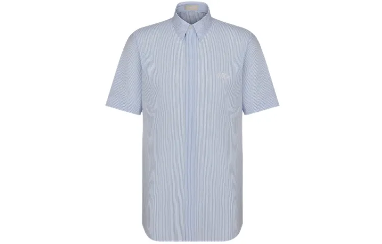 DIOR Quarterly New Products Shirts Men's Blue With White Lettering Pointed Collar Moderate Other