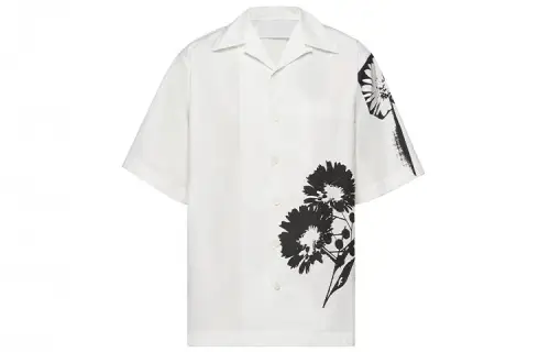 PRADA Shirts Men's White Cuban Collar Moderate