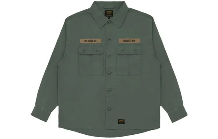 Carhartt WIP Shirts Men's Green Pointed Collar Moderate Workwear