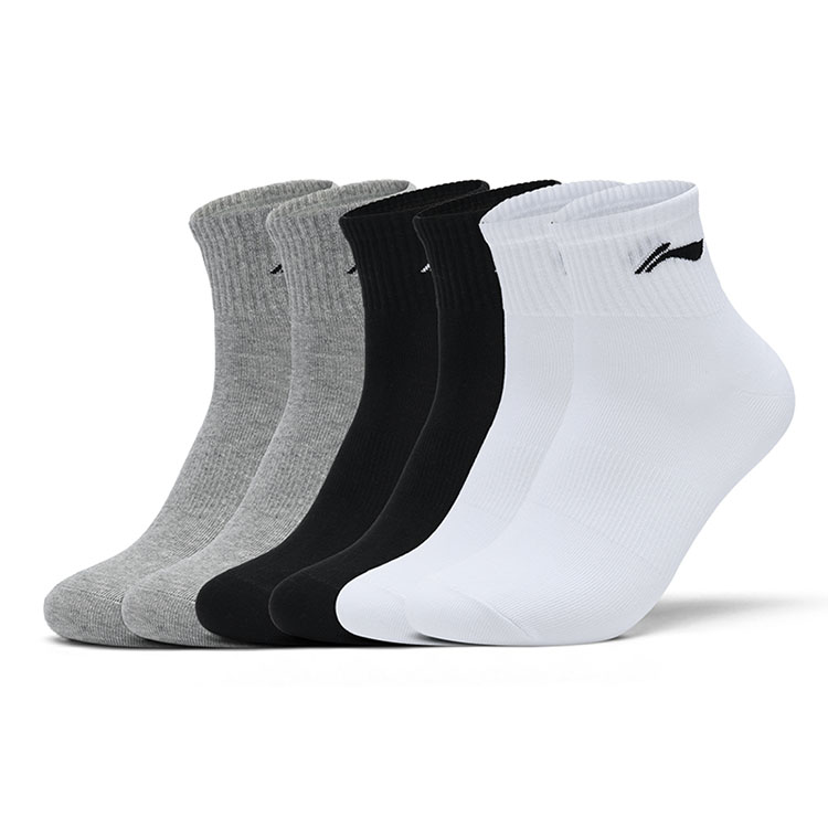 Li Ning Crew Socks Unisex 3 Pack Black White Gray