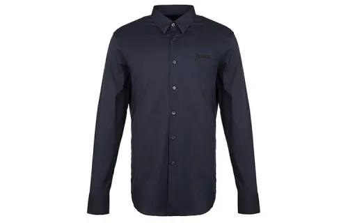 PRADA Shirts Men's Navy Blue Pointed Collar Moderate Shirt