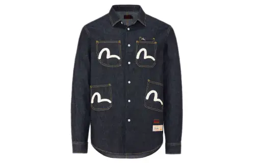 EVISU Shirts Men's Blue Lapel Moderate Shirt
