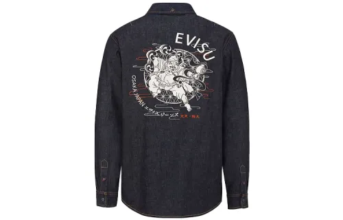 EVISU Shirts Men's Denim Blue Lapel Moderate Other