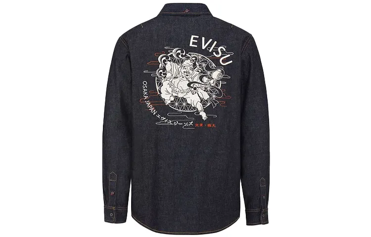 EVISU Shirts Men's Denim Blue Lapel Moderate Other