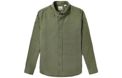 Timberland Shirts Men's Green Pointed Collar Moderate Shirt