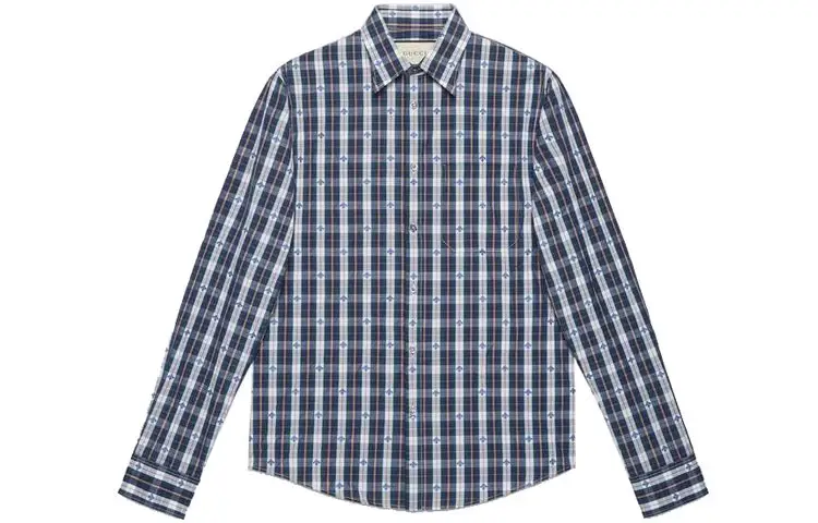 GUCCI Shirts Men's Blue Polo Collar Moderate Shirt