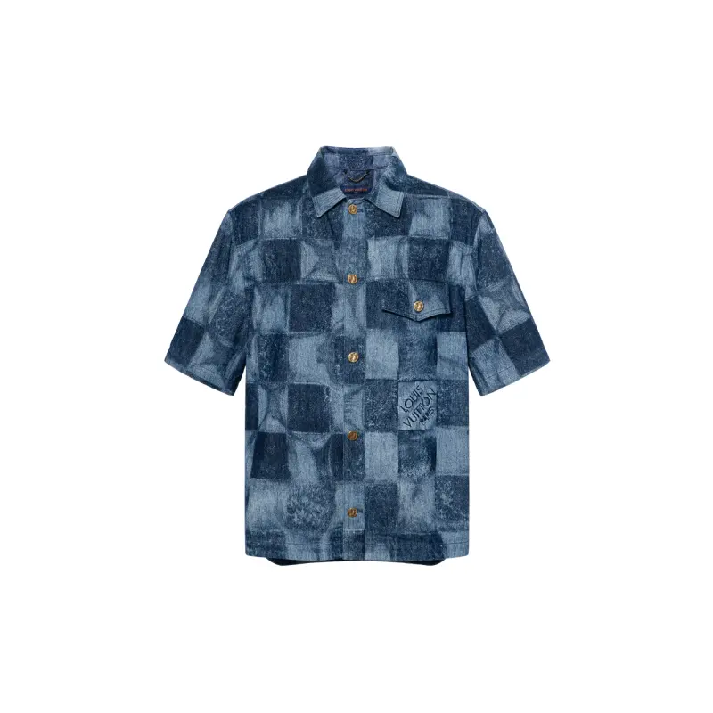 LOUIS VUITTON New Quarterly Products Of LV Shirts Men's Lapel Moderate Denim