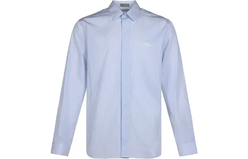 DIOR Quarterly New Products Shirts Men's Blue With White Lettering Lapel Moderate Shirt