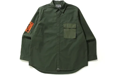 A BATHING APE Shirts Men's Army Green Lapel Moderate Other