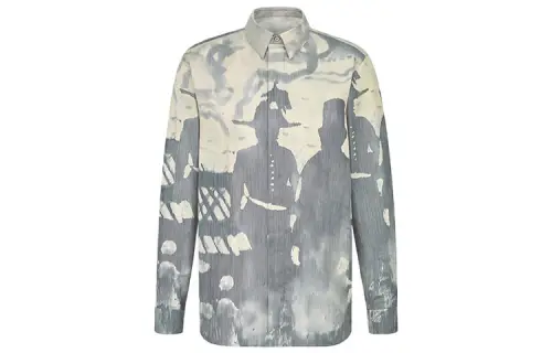 DIOR X PETER DOIG FW21 joint logo logo embroidery technology silk canvas printed long-sleeved shirt men's gray