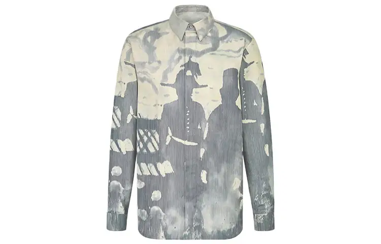 DIOR X PETER DOIG FW21 joint logo logo embroidery technology silk canvas printed long-sleeved shirt men's gray