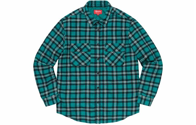 Рубашка Supreme FW19 Arc Logo Quilted Flannel Shirt (зеленая) — фото 1
