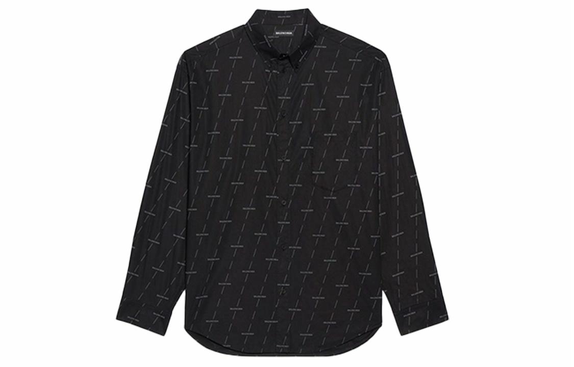 Мужская рубашка Balenciaga All-Over Logo (черная)