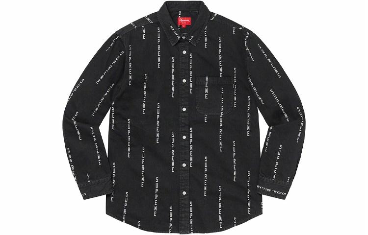 рубашка Supreme FW20 Week 15 Logo Stripe Jacquard Denim Shirt Logo (синий) — фото 3