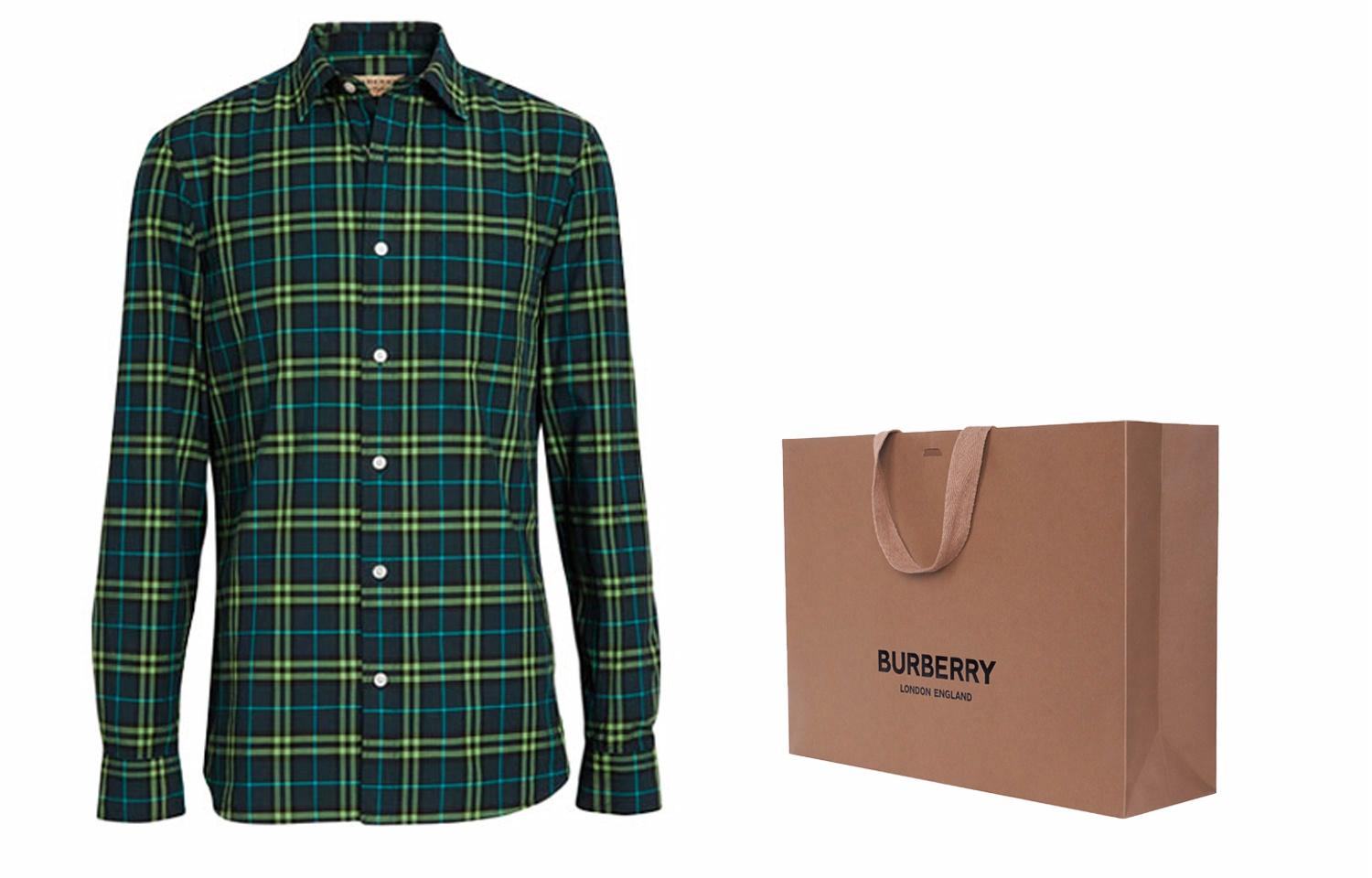 Мужская рубашка Burberry (сине-зеленая) — фото 5