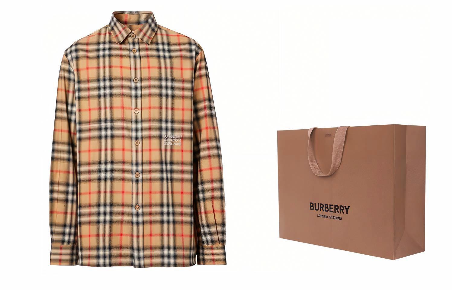 Мужская рубашка Burberry Checked Flannel (бежевая) — фото 8