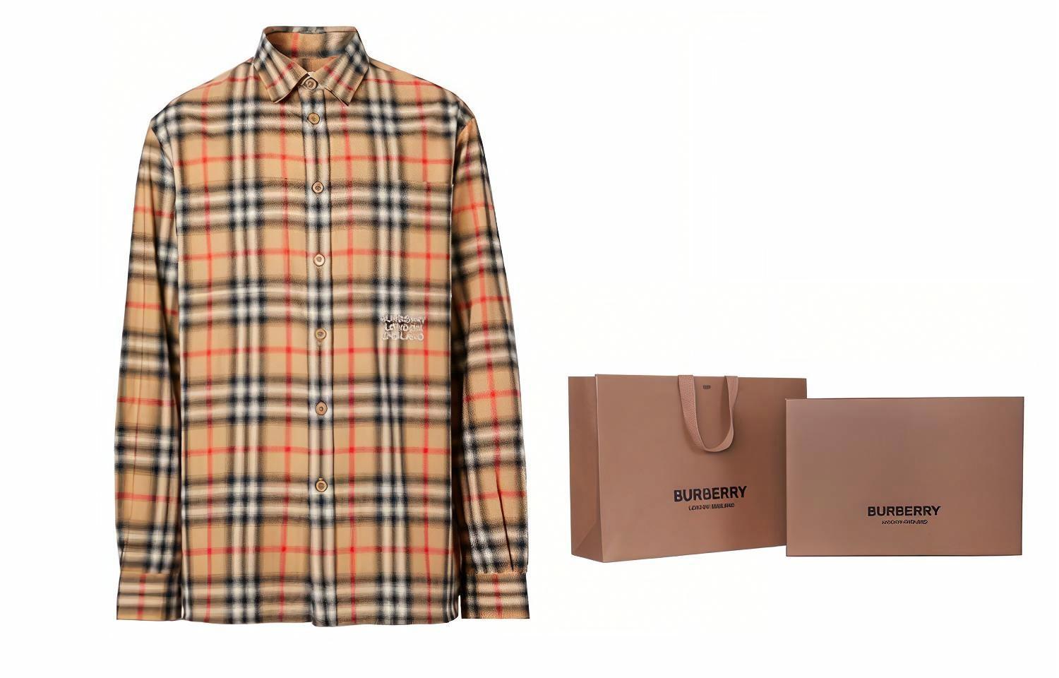Мужская рубашка Burberry Checked Flannel (бежевая) — фото 9