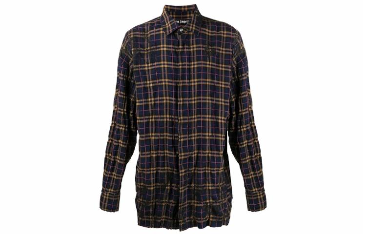Мужская рубашка PALM Palm Angels SS21 Logo Plaid Shirt (темно-синяя)