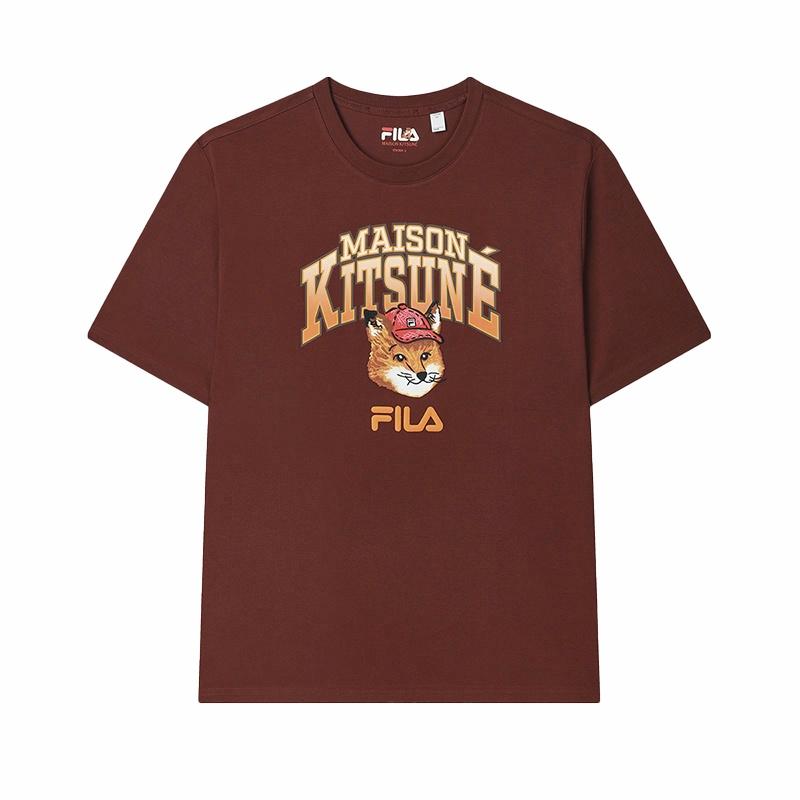 Футболка Fila x Maison Kitsune (красно-коричневая)