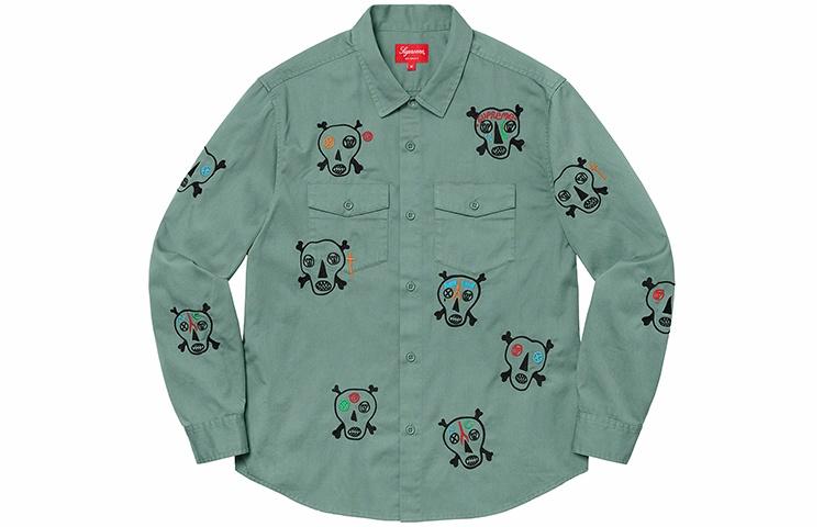 Рубашка Supreme SS21 Week7 Clayton Patterson Skulls Embroidered Work Shirt (многоцветный) — фото 2
