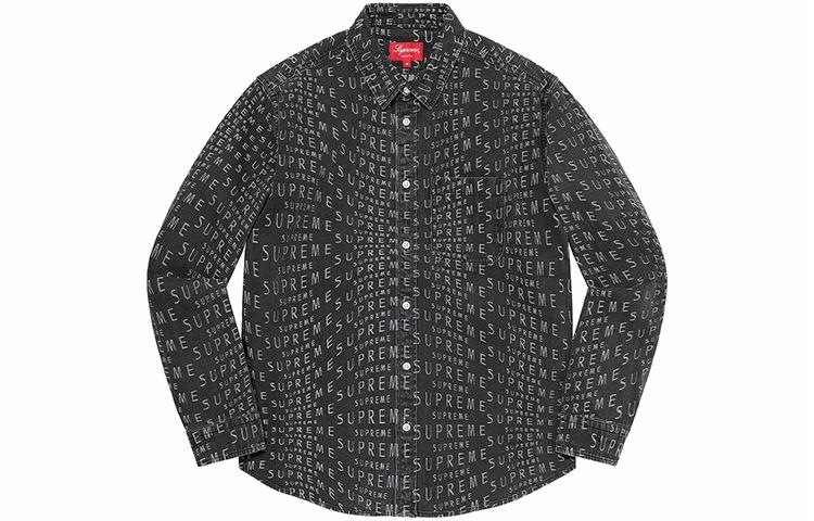 Рубашка Supreme Warp Jacquard Logos Denim Shirt (синяя) — фото 2