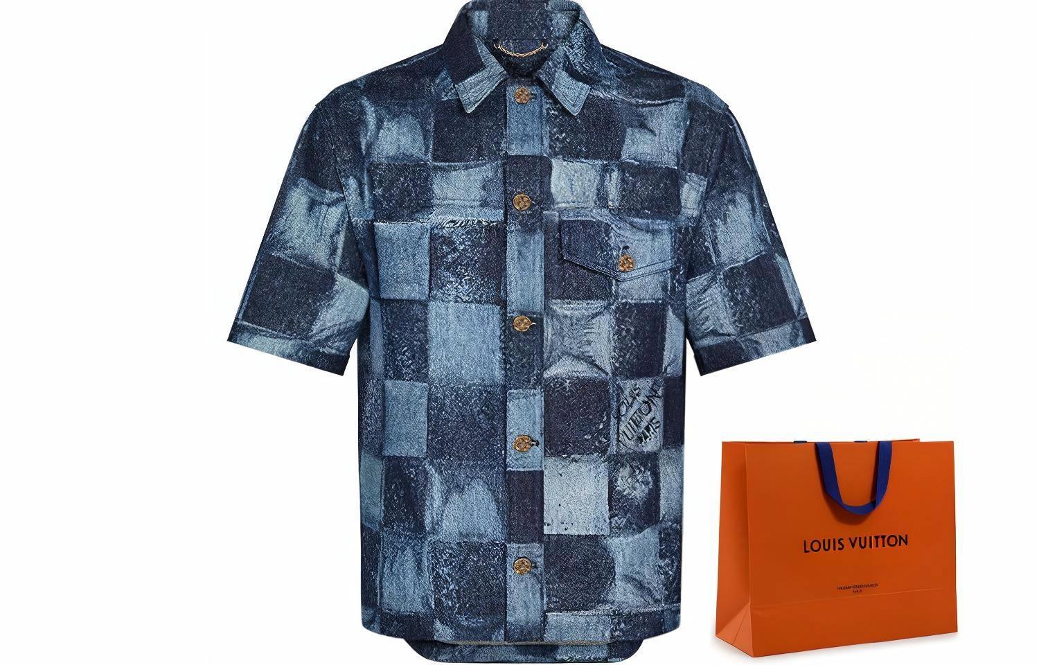 Мужская рубашка Louis Vuitton Denim Check (синяя) — фото 13